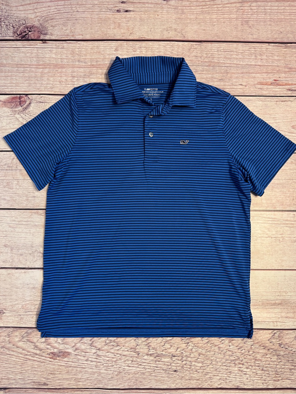 📌 Vineyard Vines • Boys • Navy / Blue Striped • On-The-Go Sankaty Polo